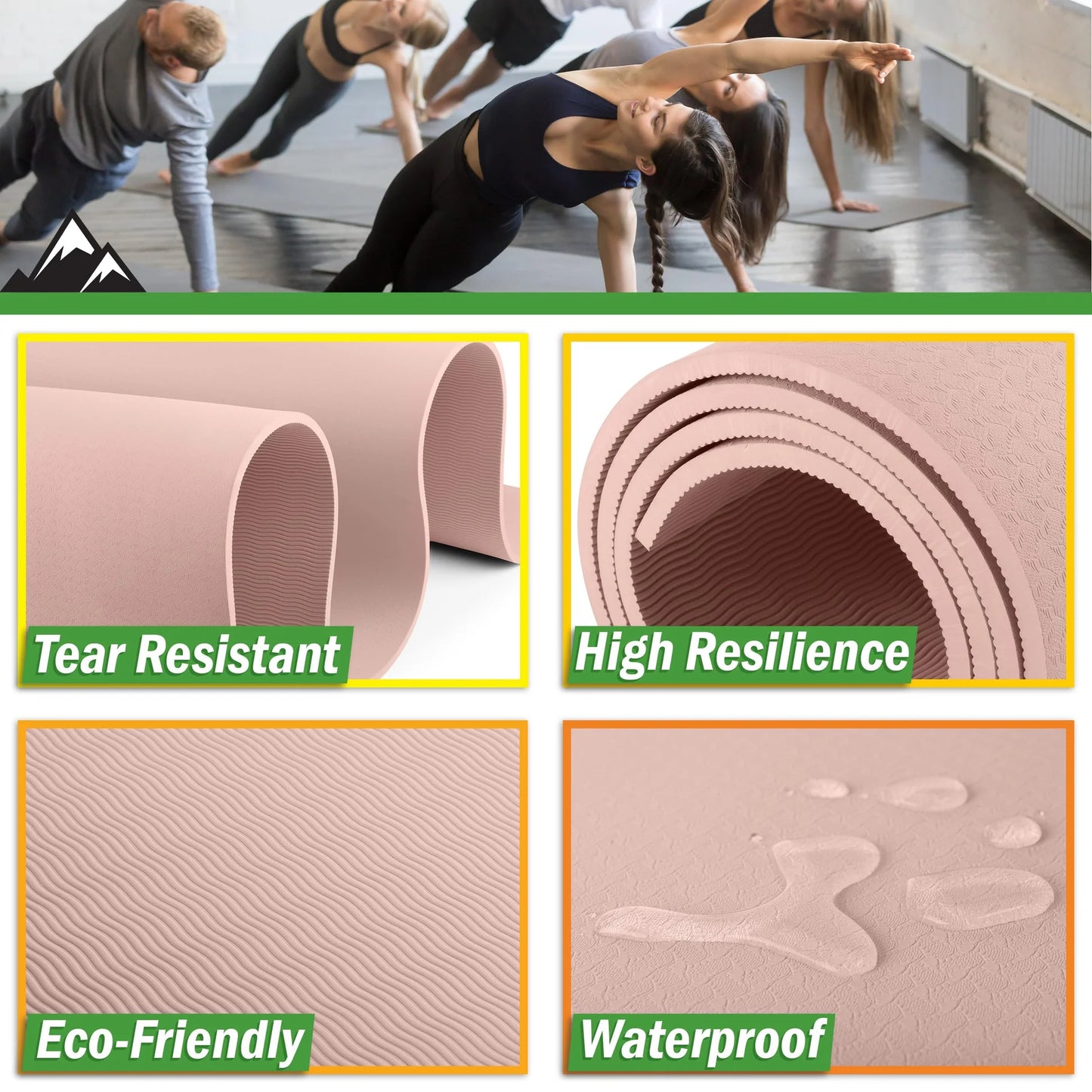 Large Yoga Mat - 6’x4’ Wide Exercise Mat - 8mm Thick Non-Slip Workout Mat