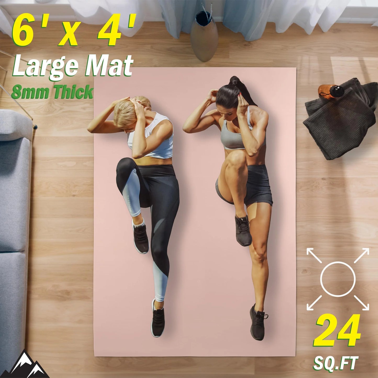 Large Yoga Mat - 6’x4’ Wide Exercise Mat - 8mm Thick Non-Slip Workout Mat